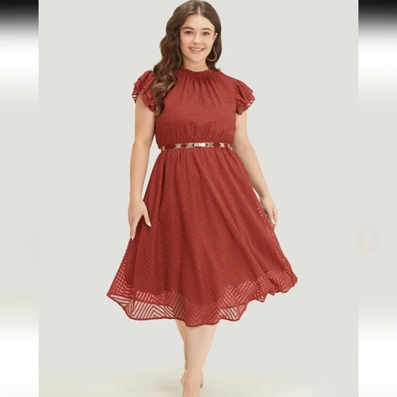 Elegant Rust Orange Midi Dress - Picture 2 of 13